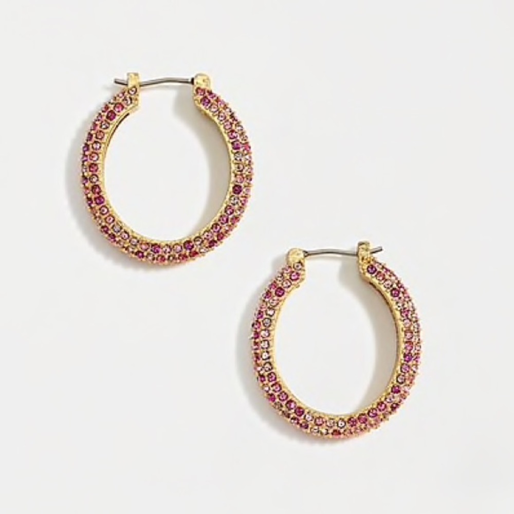 Rounded Pave’ Hoop Earrings NWT OS Bright Berry